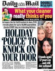 Daily Mail () Newspaper Front Page for 20 May 2021