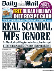Daily Mail () Newspaper Front Page for 20 July 2011