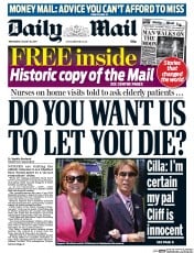 Daily Mail () Newspaper Front Page for 20 August 2014
