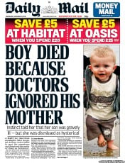 Daily Mail () Newspaper Front Page for 21 November 2012
