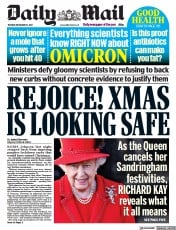 Daily Mail () Newspaper Front Page for 21 December 2021