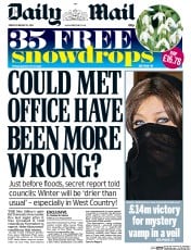 Daily Mail () Newspaper Front Page for 21 February 2014