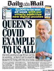 Daily Mail () Newspaper Front Page for 21 February 2022