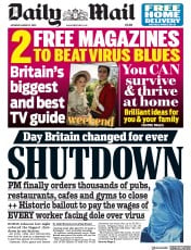 Daily Mail () Newspaper Front Page for 21 March 2020