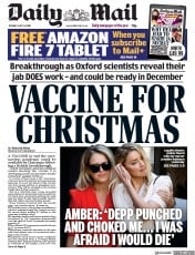 Daily Mail () Newspaper Front Page for 21 July 2020