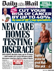 Daily Mail () Newspaper Front Page for 21 September 2020