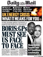 Daily Mail () Newspaper Front Page for 21 September 2021