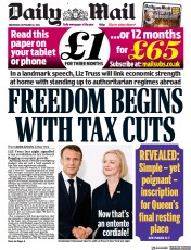 Daily Mail () Newspaper Front Page for 21 September 2022