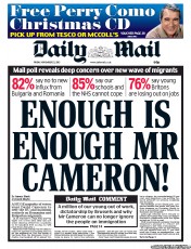 Daily Mail () Newspaper Front Page for 22 November 2013