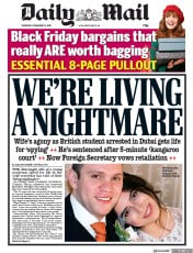 Daily Mail () Newspaper Front Page for 22 November 2018