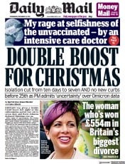Daily Mail () Newspaper Front Page for 22 December 2021