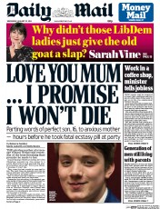 Daily Mail () Newspaper Front Page for 22 January 2014