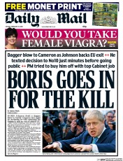 Daily Mail () Newspaper Front Page for 22 February 2016