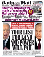 Daily Mail () Newspaper Front Page for 22 February 2023