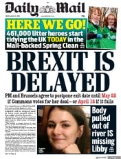 Daily Mail () Newspaper Front Page for 22 March 2019