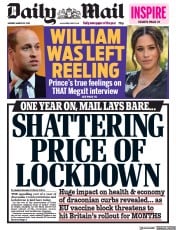 Daily Mail () Newspaper Front Page for 22 March 2021