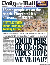 Daily Mail () Newspaper Front Page for 22 May 2020