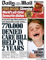 Daily Mail () Newspaper Front Page for 22 July 2019
