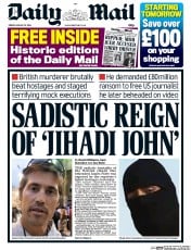 Daily Mail () Newspaper Front Page for 22 August 2014