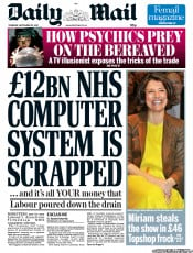 Daily Mail () Newspaper Front Page for 22 September 2011