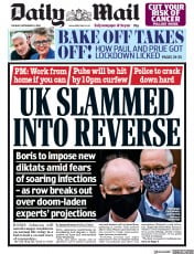 Daily Mail () Newspaper Front Page for 22 September 2020