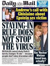 Daily Mail () Newspaper Front Page for 23 October 2020