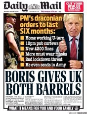 Daily Mail () Newspaper Front Page for 23 September 2020