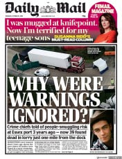 Daily Mail () Newspaper Front Page for 24 October 2019