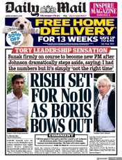 Daily Mail () Newspaper Front Page for 24 October 2022
