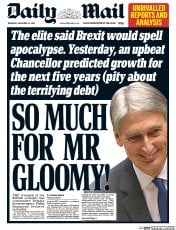 Daily Mail () Newspaper Front Page for 24 November 2016