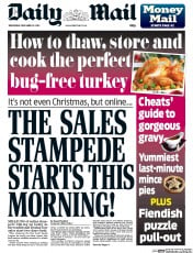 Daily Mail () Newspaper Front Page for 24 December 2014