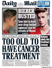 Daily Mail () Newspaper Front Page for 24 January 2014