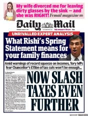 Daily Mail () Newspaper Front Page for 24 March 2022