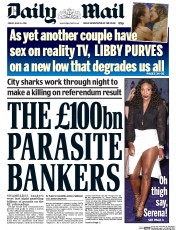 Daily Mail () Newspaper Front Page for 24 June 2016