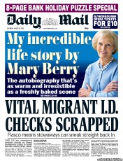 Daily Mail () Newspaper Front Page for 24 August 2013