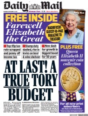 Daily Mail () Newspaper Front Page for 24 September 2022