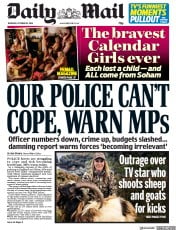 Daily Mail () Newspaper Front Page for 25 October 2018