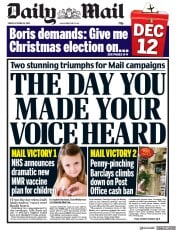 Daily Mail () Newspaper Front Page for 25 October 2019
