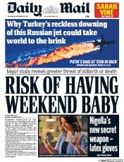 Daily Mail () Newspaper Front Page for 25 November 2015
