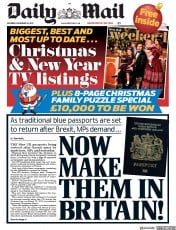 Daily Mail () Newspaper Front Page for 25 December 2017