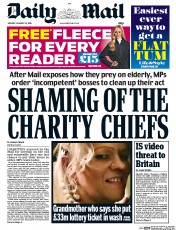 Daily Mail () Newspaper Front Page for 25 January 2016