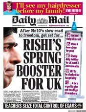 Daily Mail () Newspaper Front Page for 25 February 2021