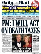 Daily Mail () Newspaper Front Page for 25 March 2014