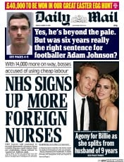 Daily Mail () Newspaper Front Page for 25 March 2016