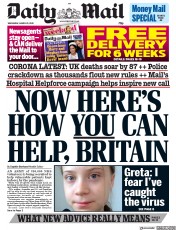 Daily Mail () Newspaper Front Page for 25 March 2020
