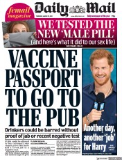 Daily Mail () Newspaper Front Page for 25 March 2021