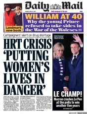 Daily Mail () Newspaper Front Page for 25 April 2022