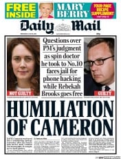 Daily Mail () Newspaper Front Page for 25 June 2014