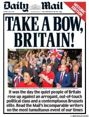 Daily Mail () Newspaper Front Page for 25 June 2016