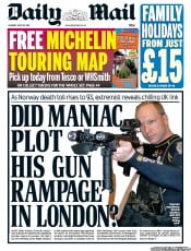 Daily Mail () Newspaper Front Page for 25 July 2011